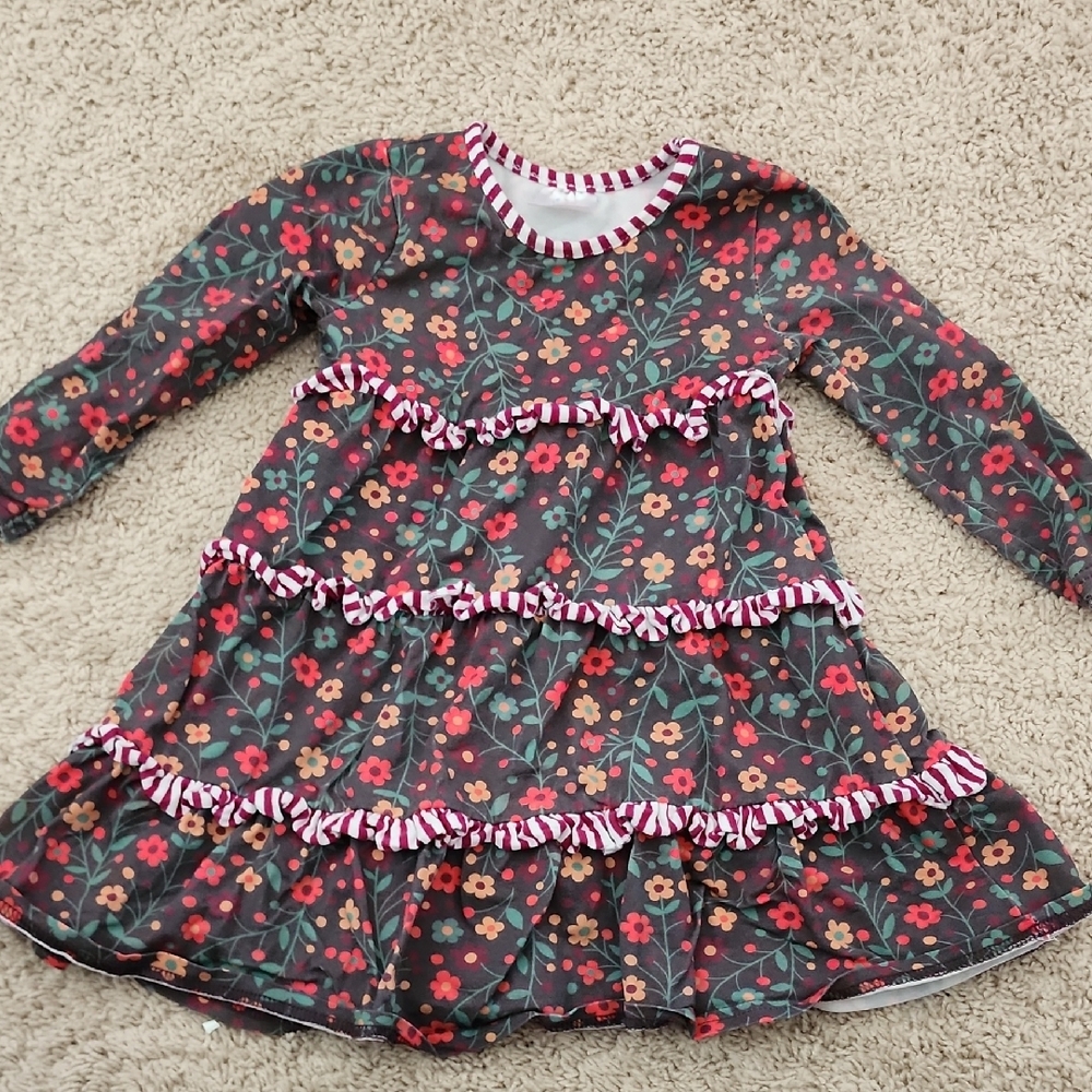Stitchy Fish Floral Long Sleeve Kids Dress